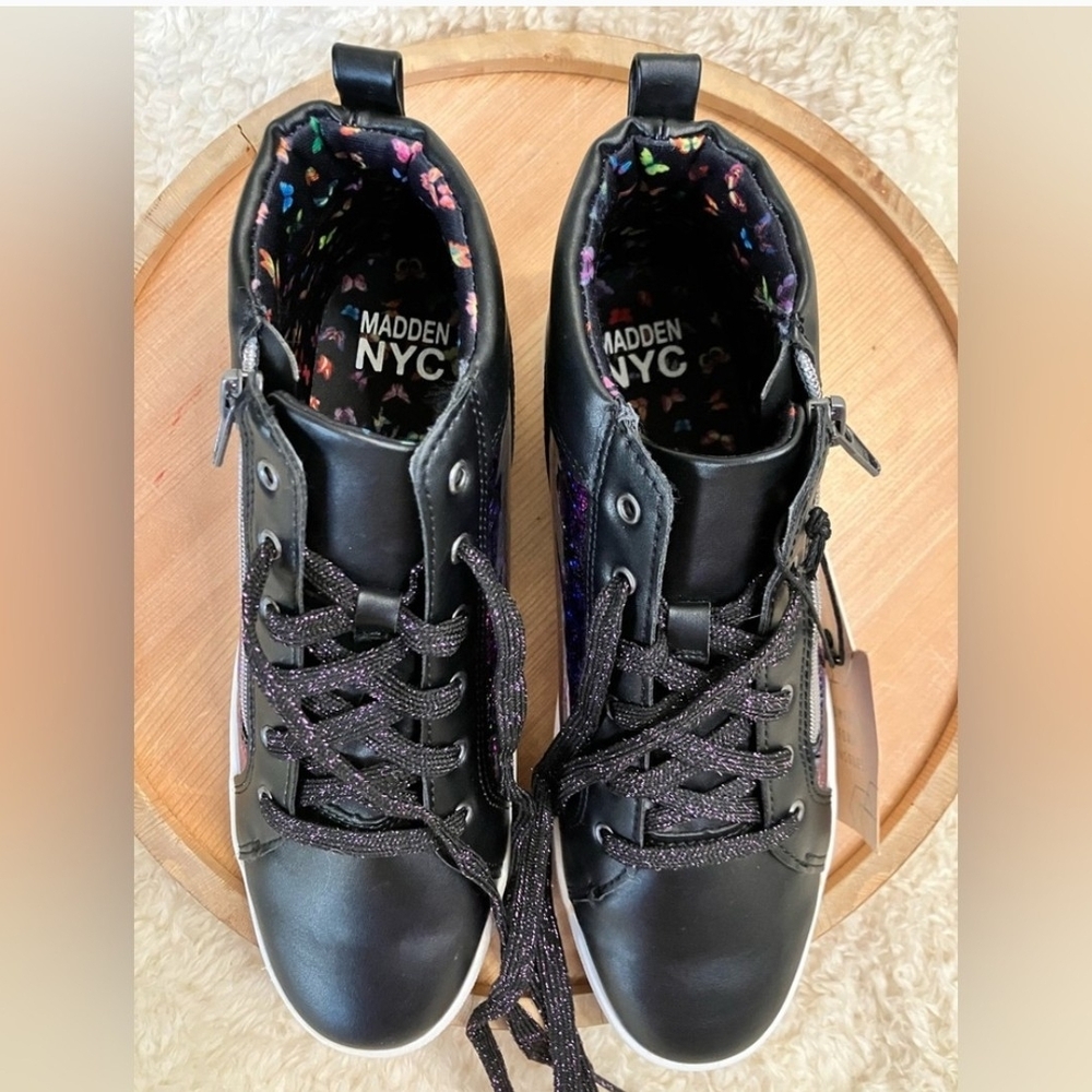 Madden NYC Women's Black and Purple Glitter Sneakers - Picture 5 of 11